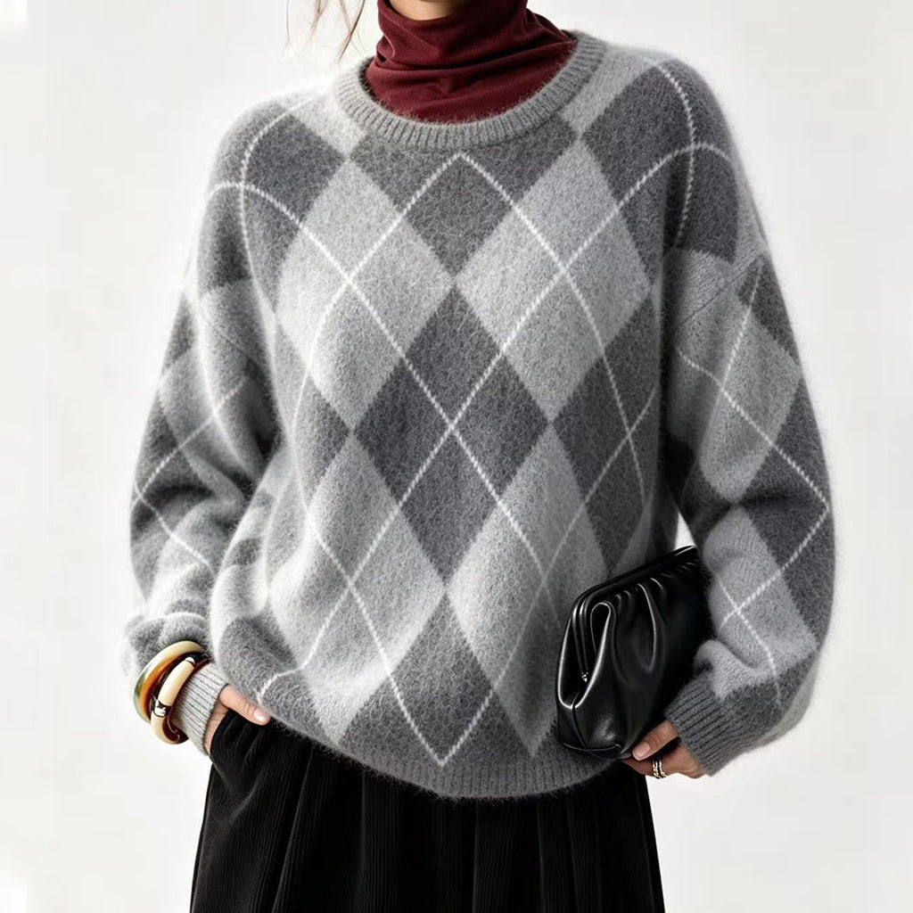 Gebreide argyle trui met relaxte pasvorm-16