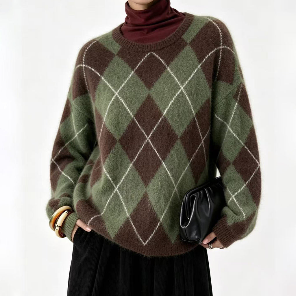 Gebreide argyle trui met relaxte pasvorm-15