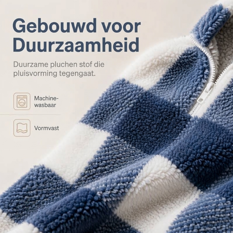 Zachte Geruite Teddy Trui met Halve Rits-5