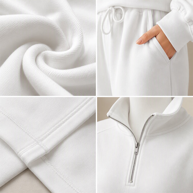 2-Delige Lounge Set met Half-Zip Top en Wijde Pijpen-7