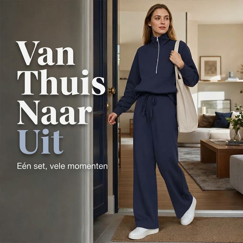 2-Delige Lounge Set met Half-Zip Top en Wijde Pijpen-2