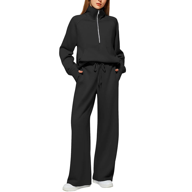 2-Delige Lounge Set met Half-Zip Top en Wijde Pijpen-14
