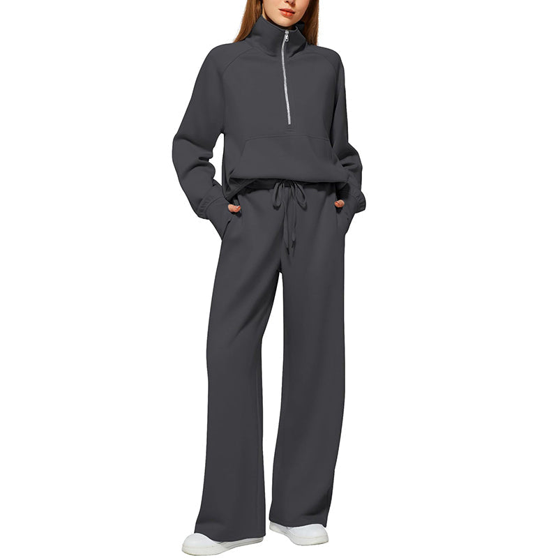 2-Delige Lounge Set met Half-Zip Top en Wijde Pijpen-13