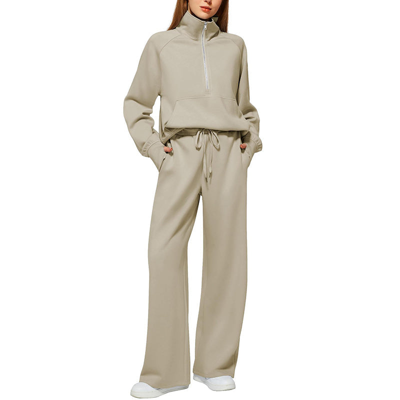 2-Delige Lounge Set met Half-Zip Top en Wijde Pijpen-15