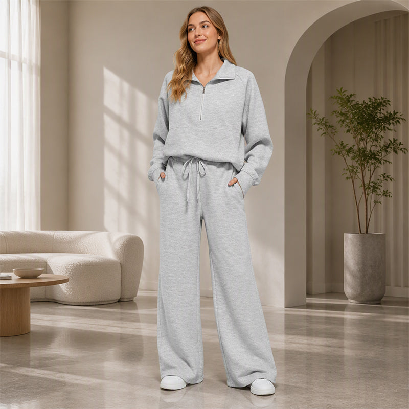 2-Delige Lounge Set met Half-Zip Top en Wijde Pijpen-11