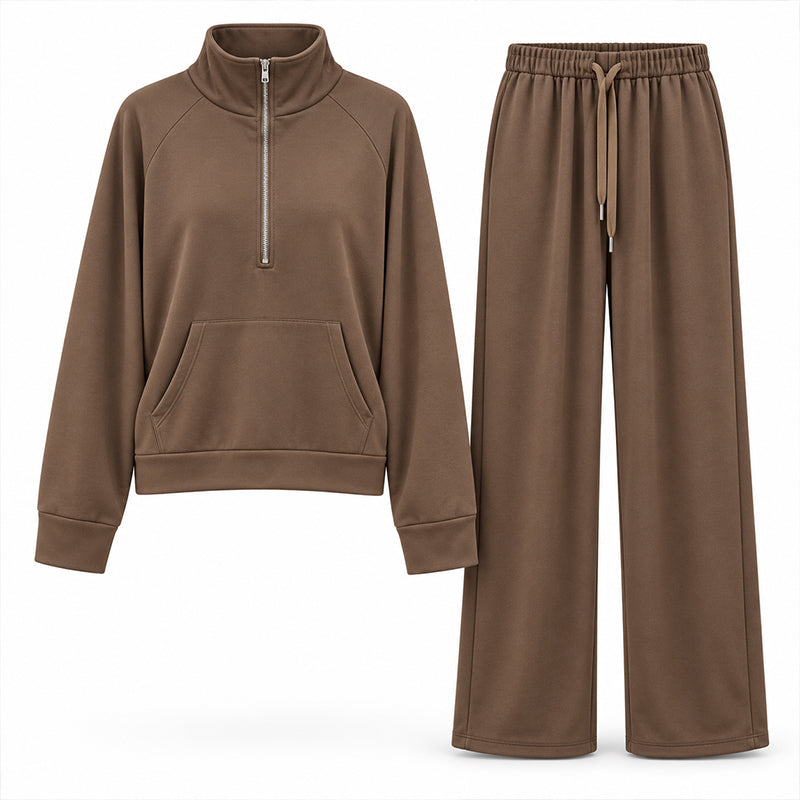 2-Delige Lounge Set met Half-Zip Top en Wijde Pijpen-21