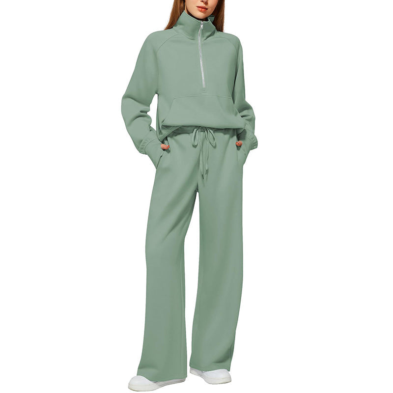 2-Delige Lounge Set met Half-Zip Top en Wijde Pijpen-17