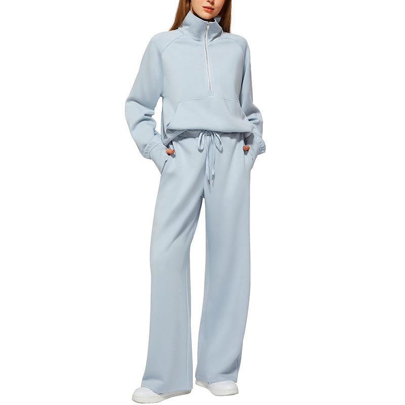 2-Delige Lounge Set met Half-Zip Top en Wijde Pijpen-18