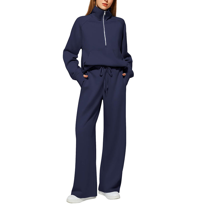2-Delige Lounge Set met Half-Zip Top en Wijde Pijpen-16