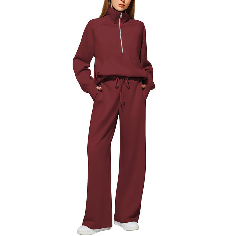 2-Delige Lounge Set met Half-Zip Top en Wijde Pijpen-20