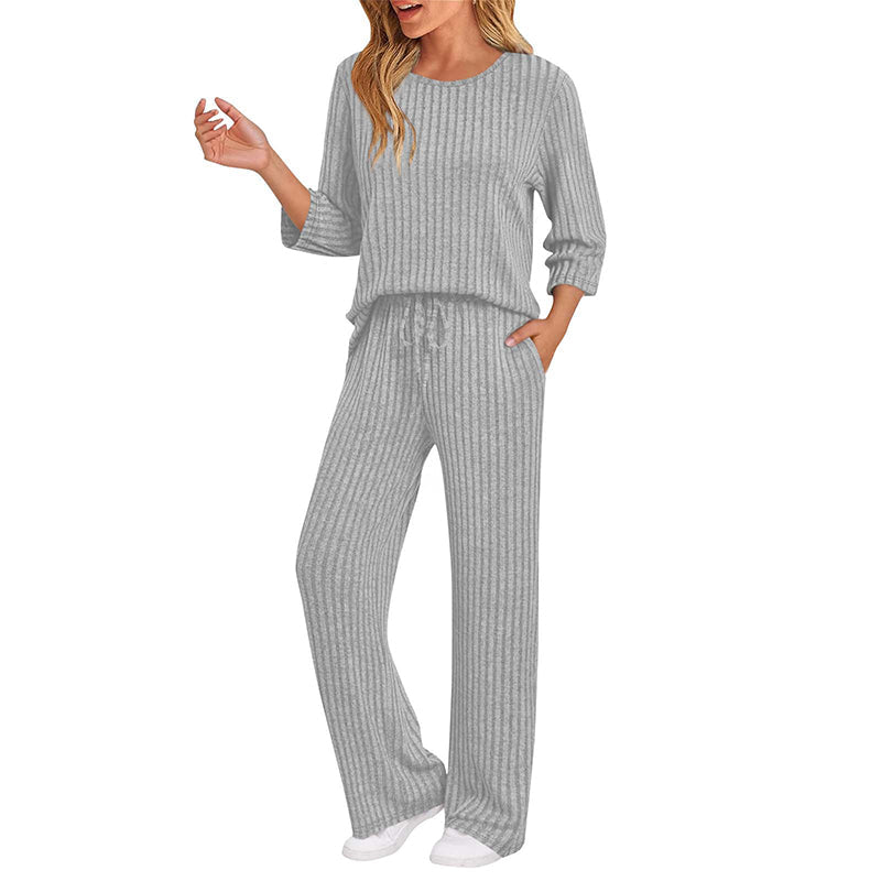 Elegante Geribde Lounge Set met Wijde Pijpen-10