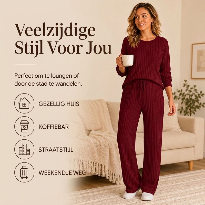 Elegante Geribde Lounge Set met Wijde Pijpen-4