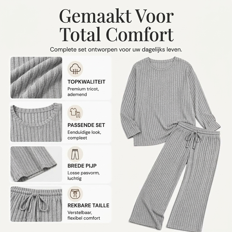 Elegante Geribde Lounge Set met Wijde Pijpen-1