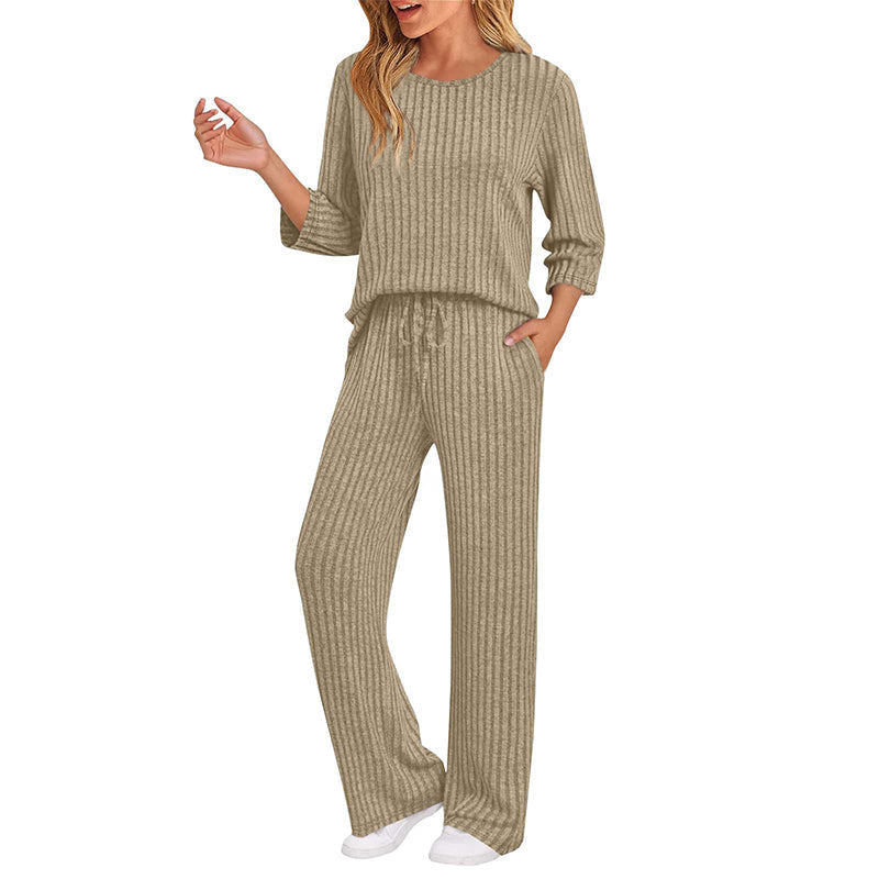 Elegante Geribde Lounge Set met Wijde Pijpen-9