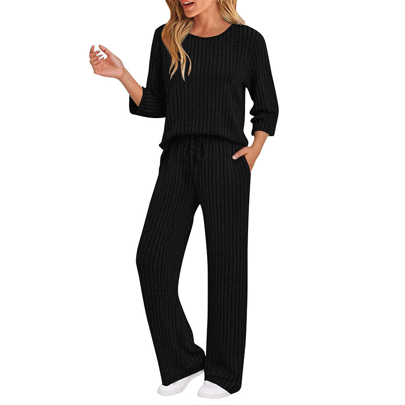 Elegante Geribde Lounge Set met Wijde Pijpen-8