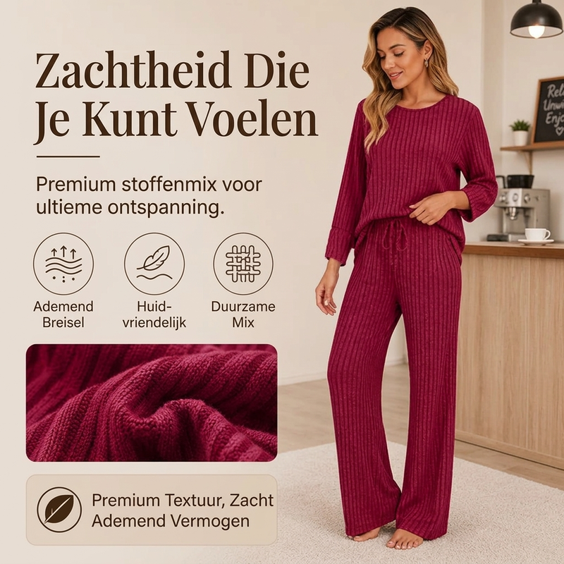 Elegante Geribde Lounge Set met Wijde Pijpen-3