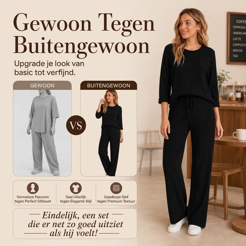 Elegante Geribde Lounge Set met Wijde Pijpen-2