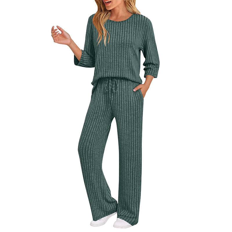 Elegante Geribde Lounge Set met Wijde Pijpen-17