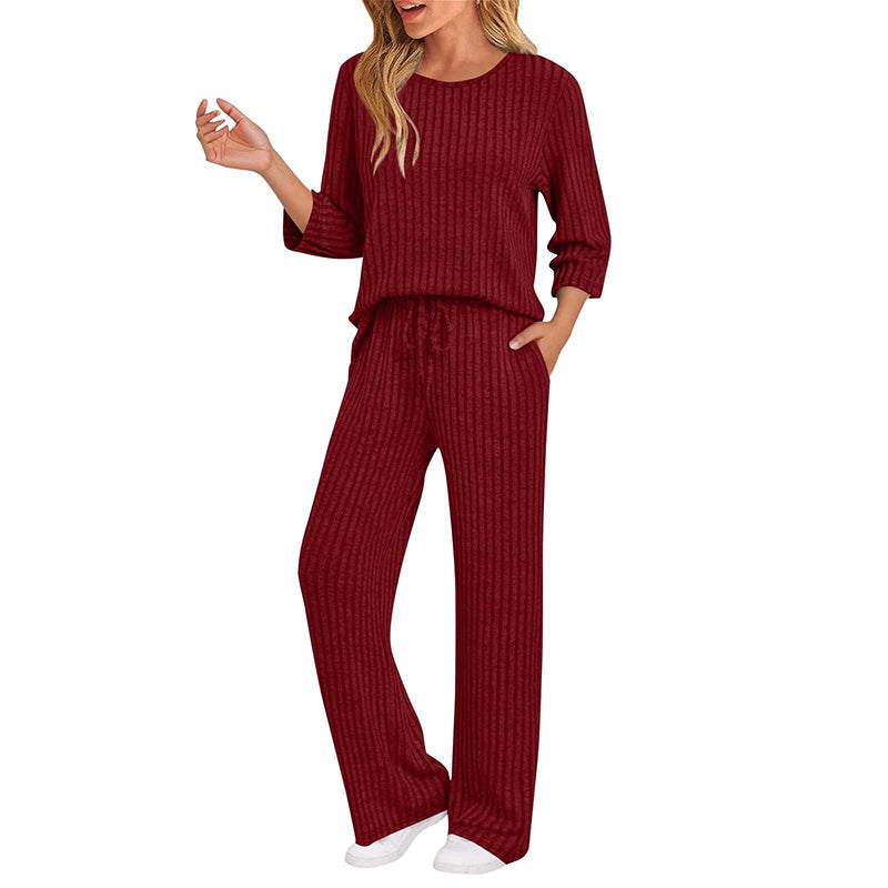 Elegante Geribde Lounge Set met Wijde Pijpen-12