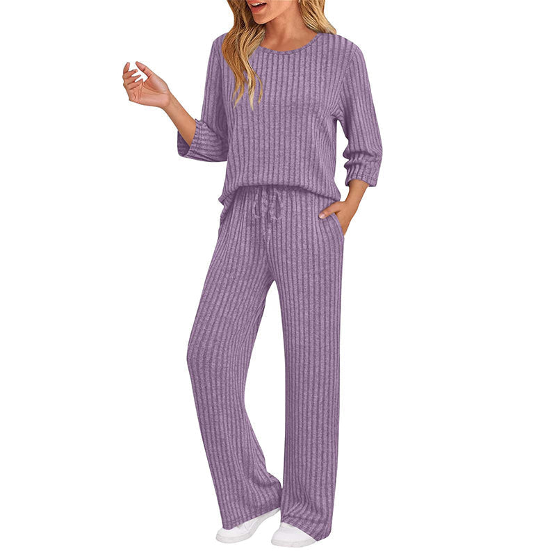 Elegante Geribde Lounge Set met Wijde Pijpen-13