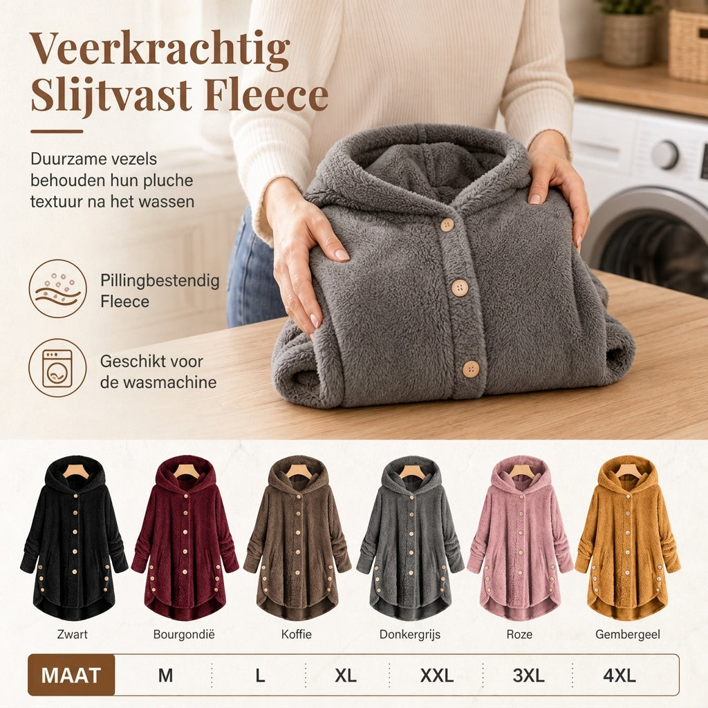 Pluchen Fleece Jas met Capuchon en Knoopsluiting-6