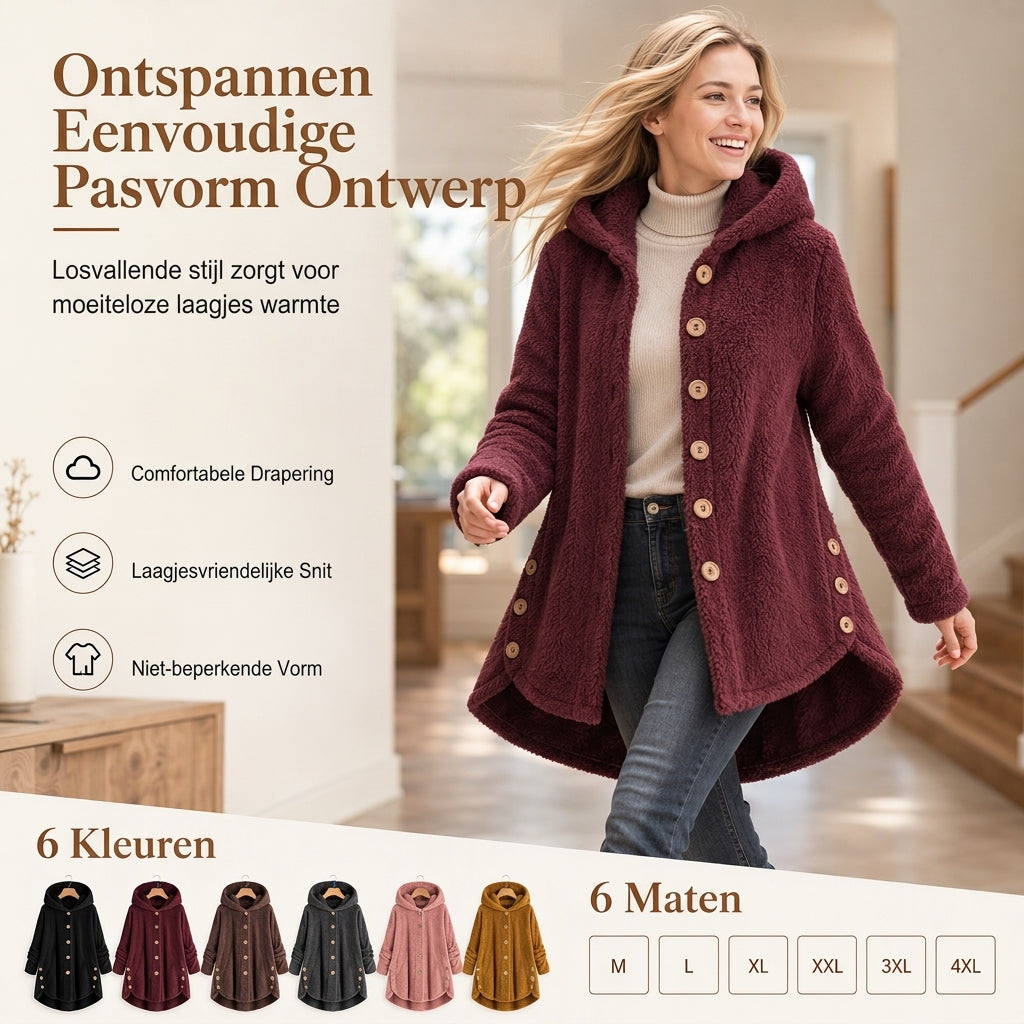 Pluchen Fleece Jas met Capuchon en Knoopsluiting-4