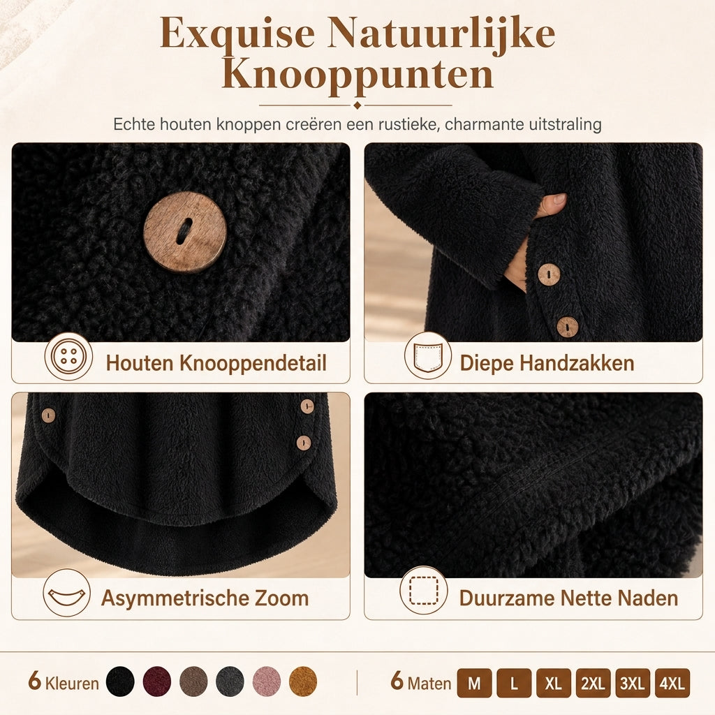 Pluchen Fleece Jas met Capuchon en Knoopsluiting-3
