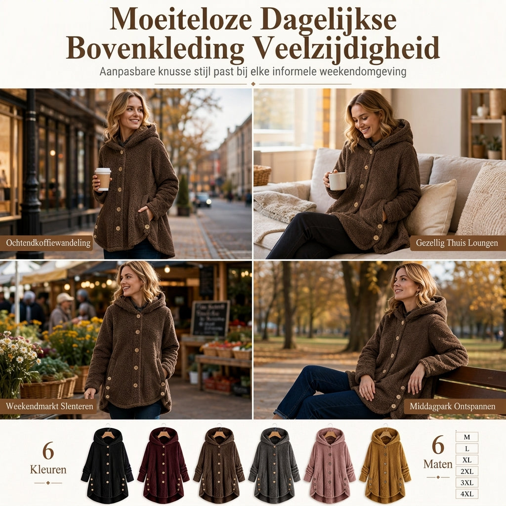 Pluchen Fleece Jas met Capuchon en Knoopsluiting-5