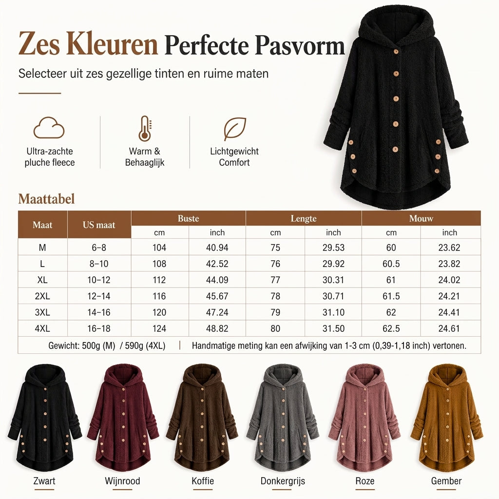 Pluchen Fleece Jas met Capuchon en Knoopsluiting-7