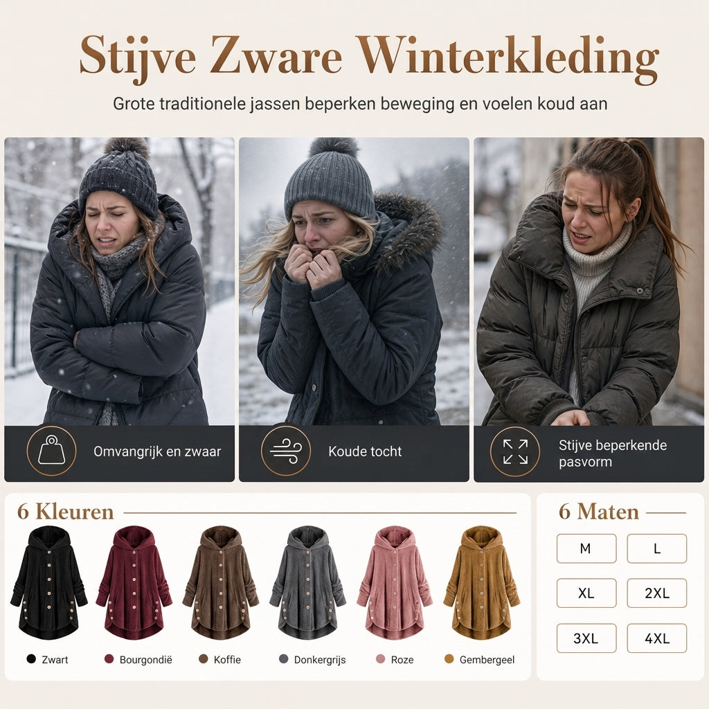 Pluchen Fleece Jas met Capuchon en Knoopsluiting-1