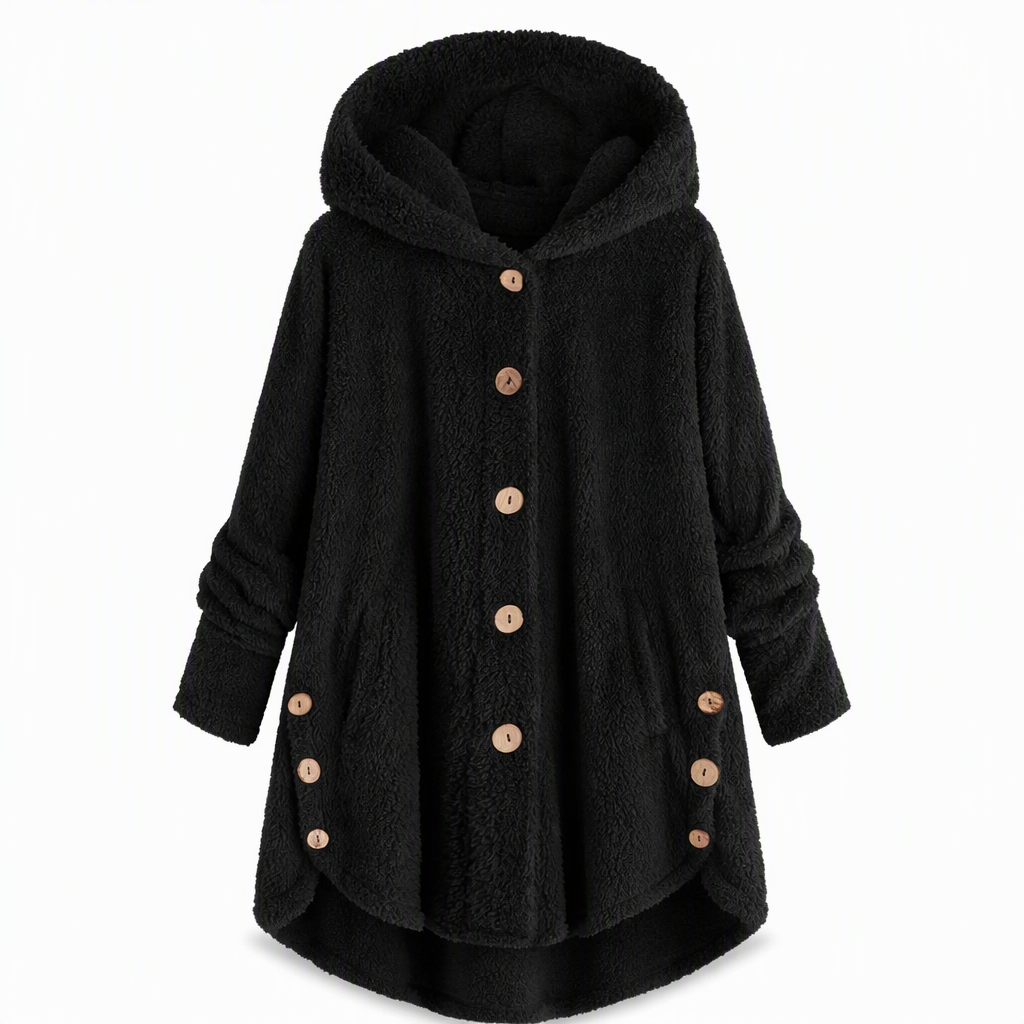 Pluchen Fleece Jas met Capuchon en Knoopsluiting-10