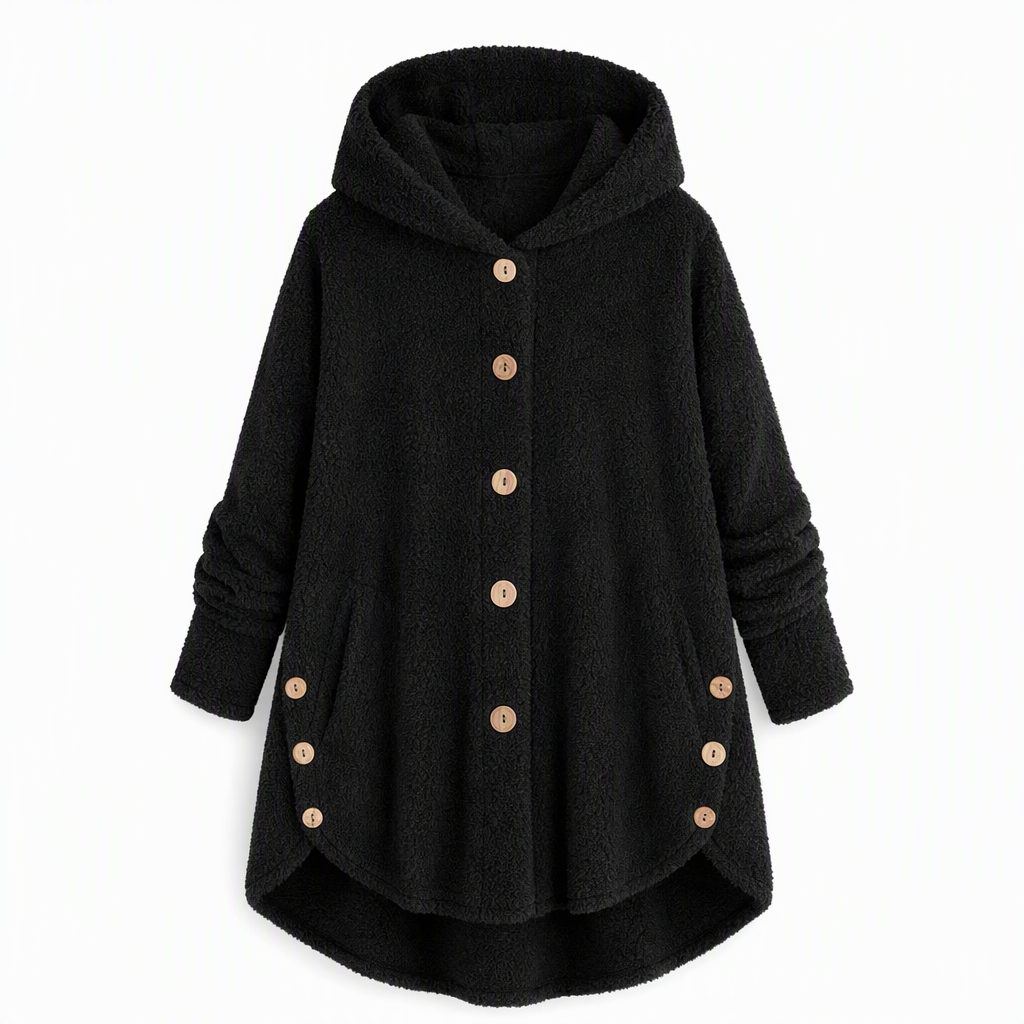 Pluchen Fleece Jas met Capuchon en Knoopsluiting-14