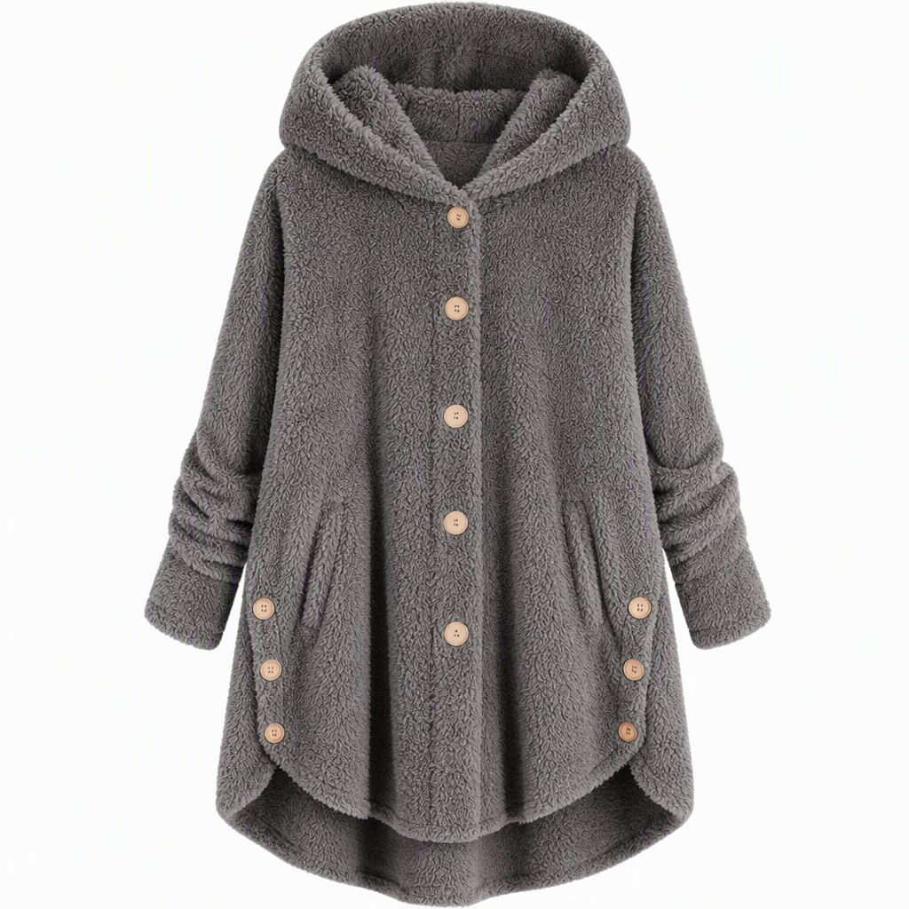 Pluchen Fleece Jas met Capuchon en Knoopsluiting-15