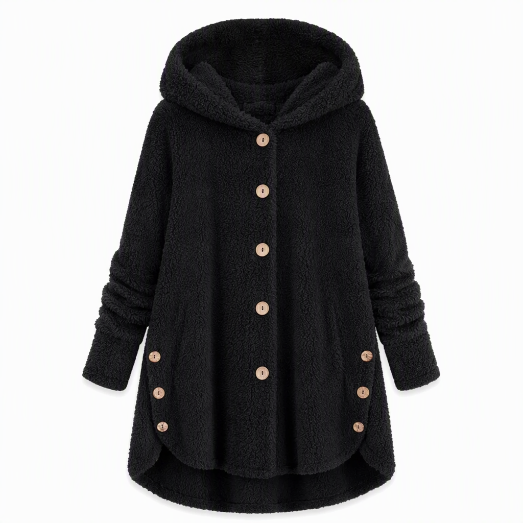 Pluchen Fleece Jas met Capuchon en Knoopsluiting-12