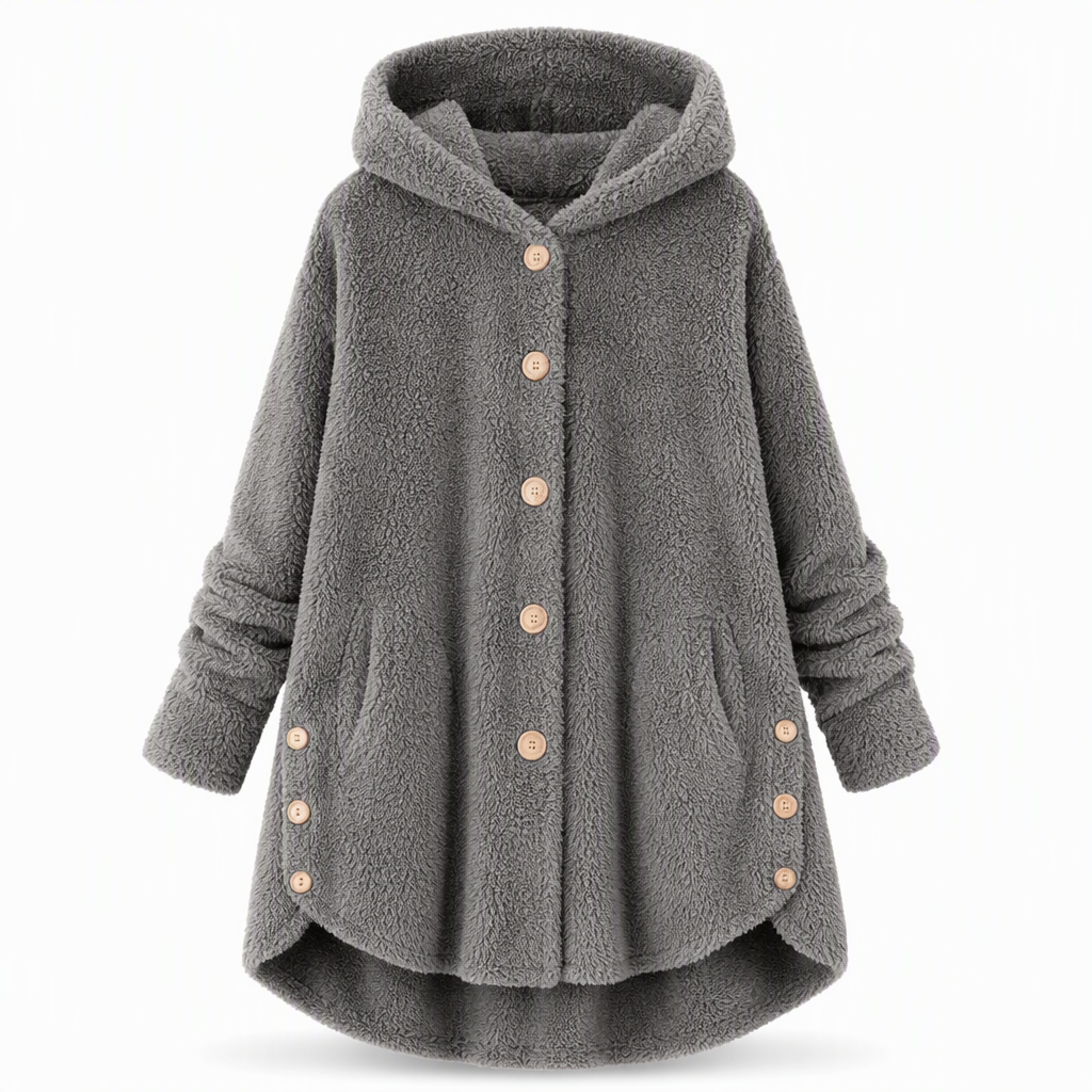Pluchen Fleece Jas met Capuchon en Knoopsluiting-17
