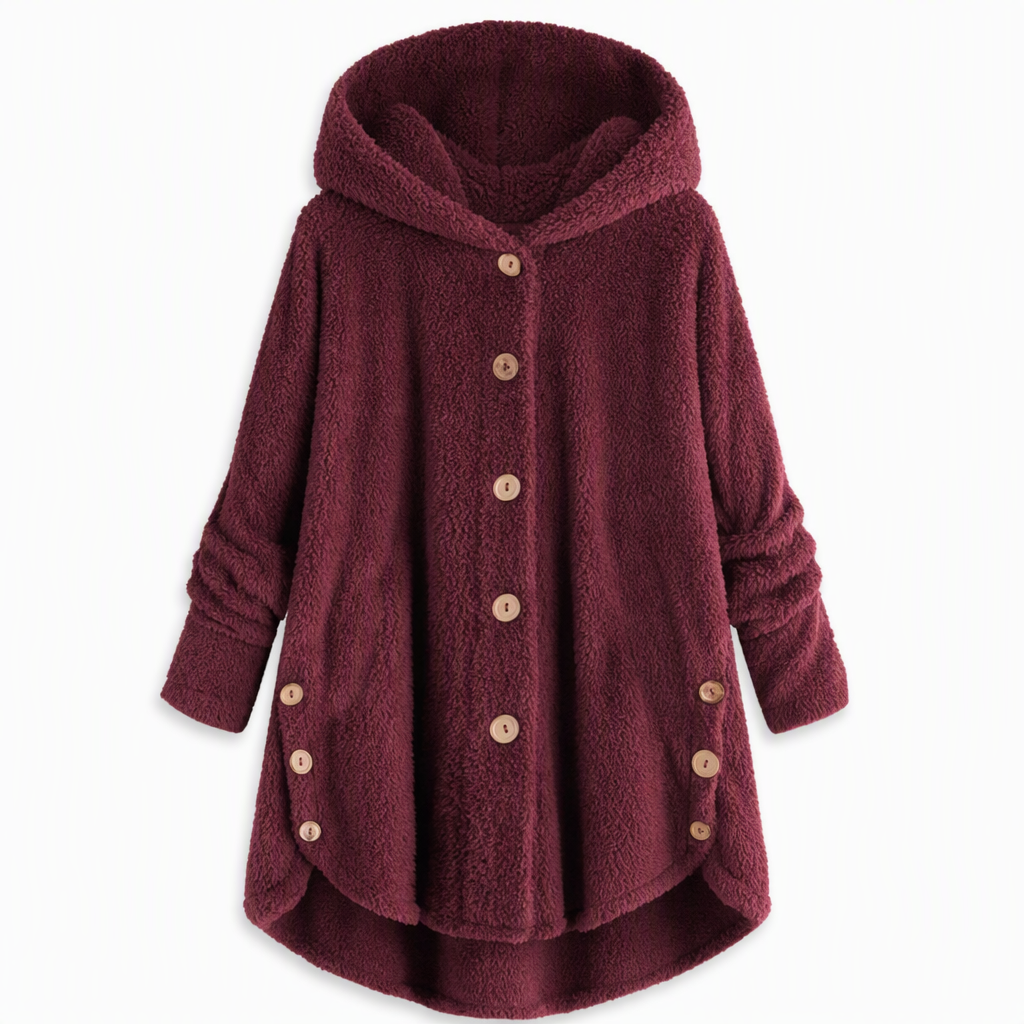 Pluchen Fleece Jas met Capuchon en Knoopsluiting-19