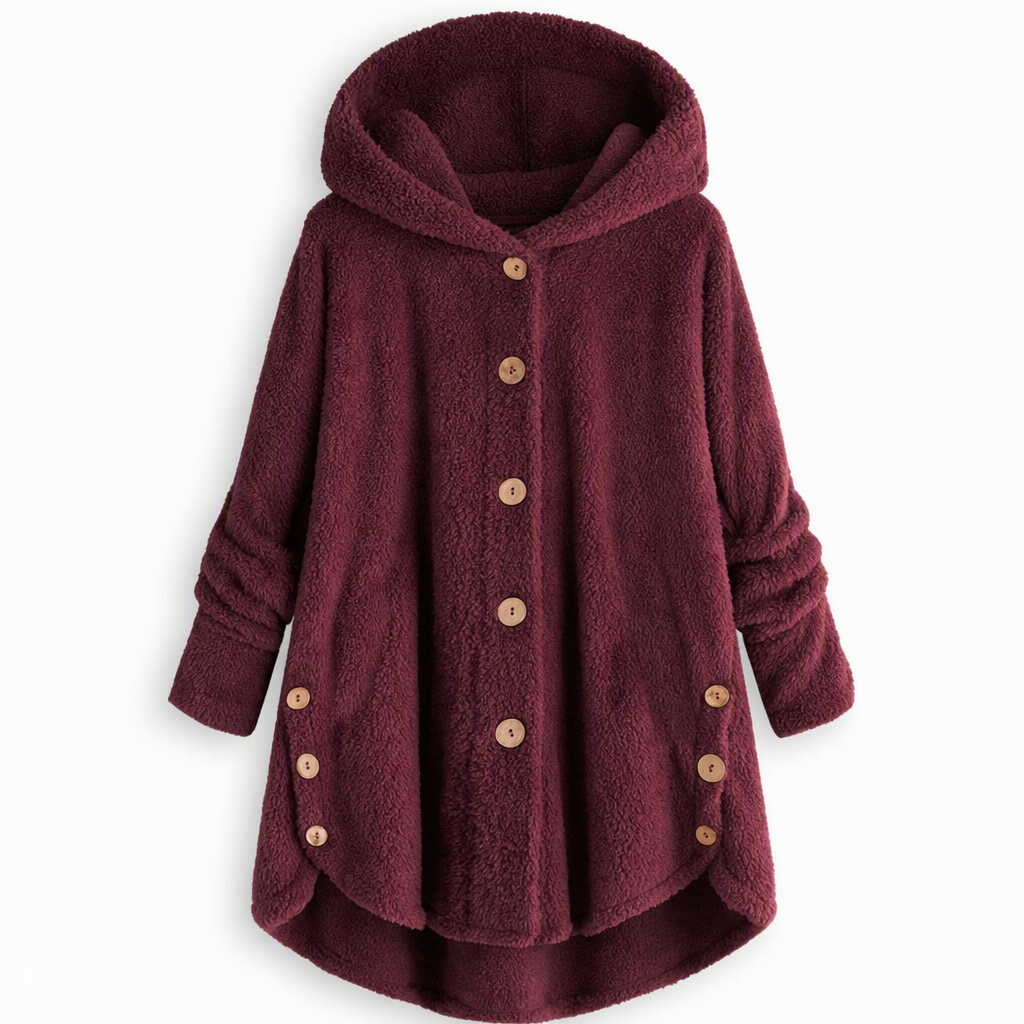 Pluchen Fleece Jas met Capuchon en Knoopsluiting-21