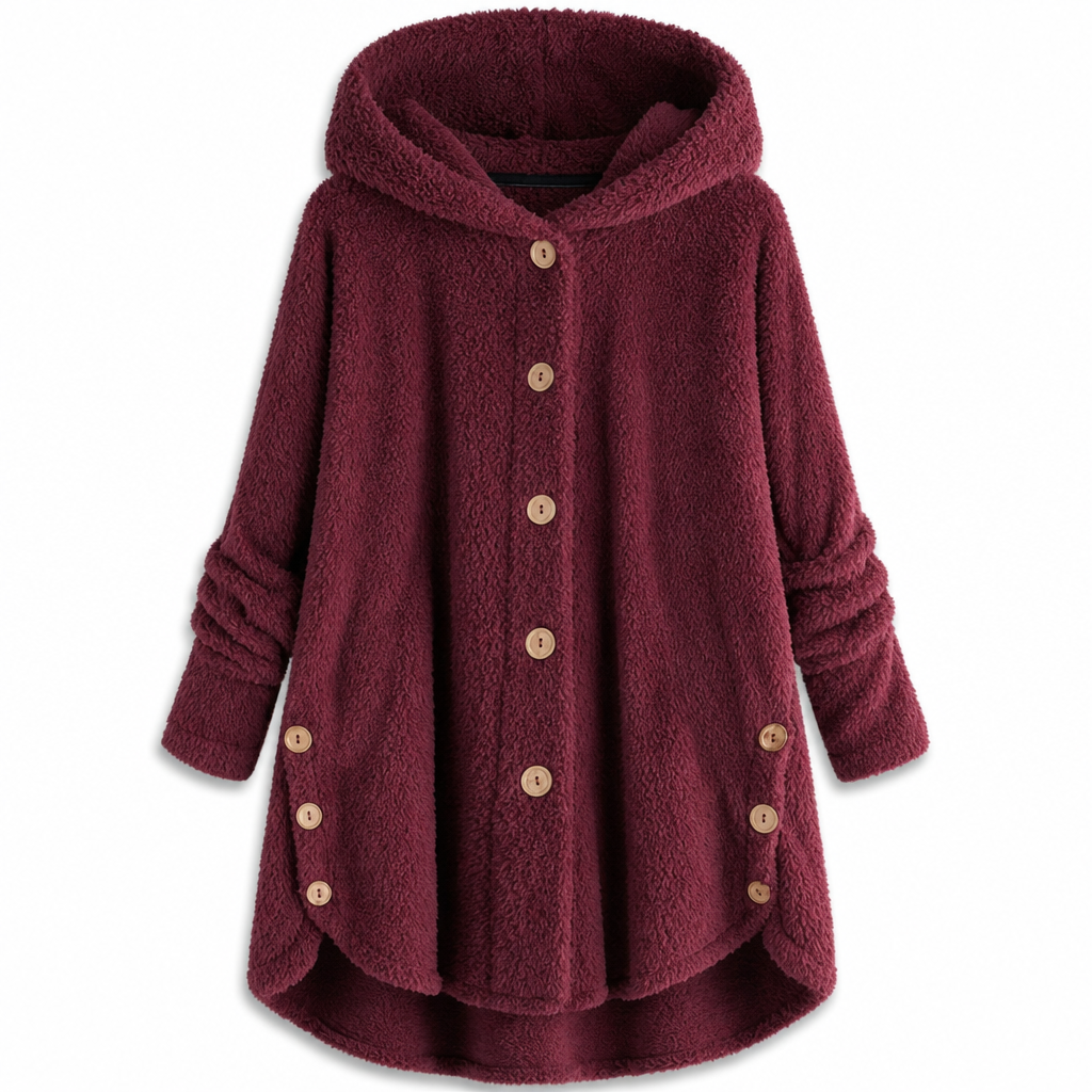 Pluchen Fleece Jas met Capuchon en Knoopsluiting-24