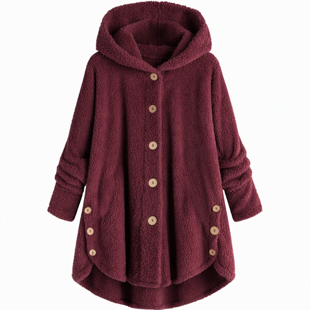 Pluchen Fleece Jas met Capuchon en Knoopsluiting-23