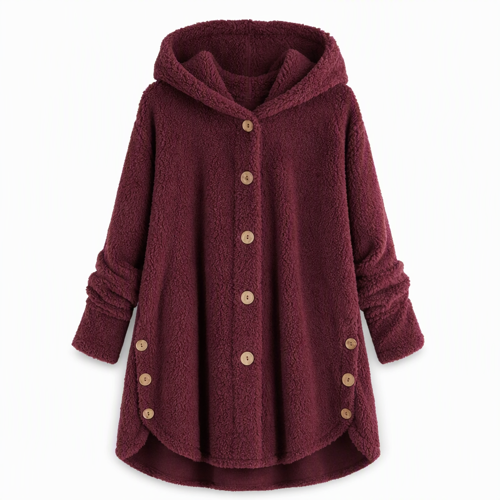 Pluchen Fleece Jas met Capuchon en Knoopsluiting-22