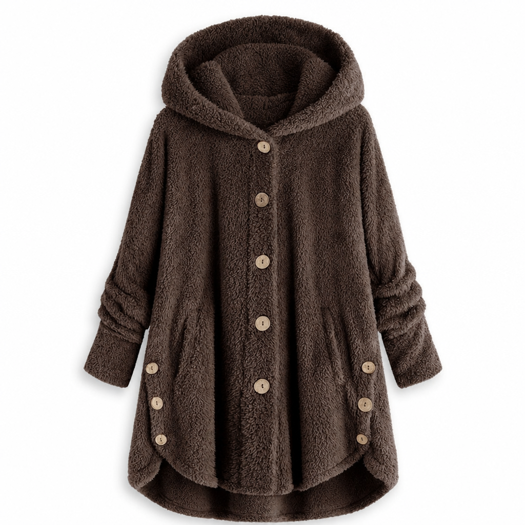 Pluchen Fleece Jas met Capuchon en Knoopsluiting-26