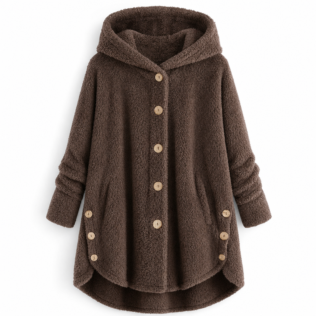 Pluchen Fleece Jas met Capuchon en Knoopsluiting-25
