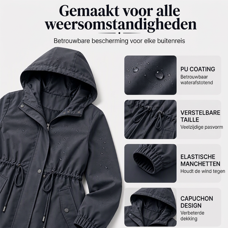 Half-Lange Regenjas met Capuchon en Taillekoord-1
