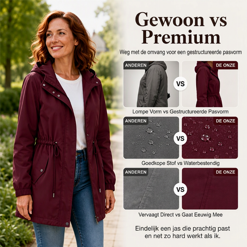 Half-Lange Regenjas met Capuchon en Taillekoord-2