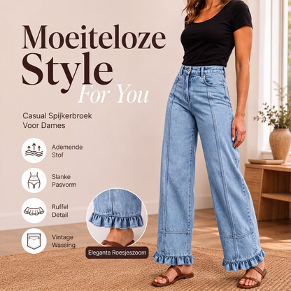 High-Waist Jeans met Wijde Pijpen en Ruches