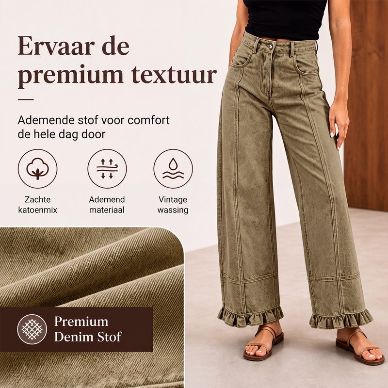 High-Waist Jeans met Wijde Pijpen en Ruches-3