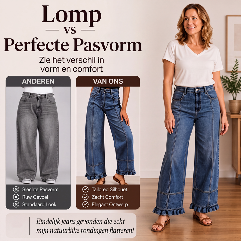 High-Waist Jeans met Wijde Pijpen en Ruches-2