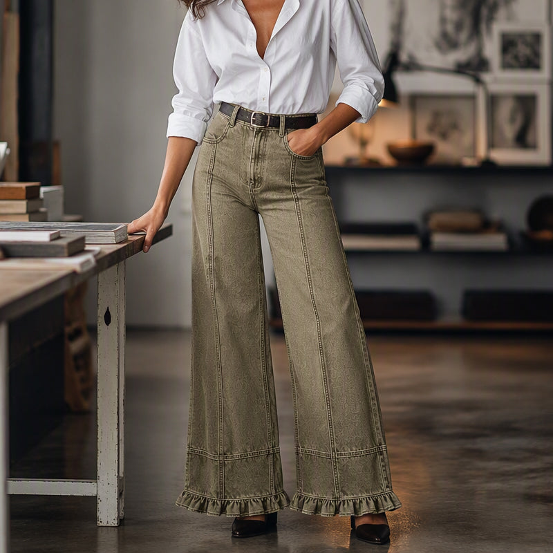 High-Waist Jeans met Wijde Pijpen en Ruches-8