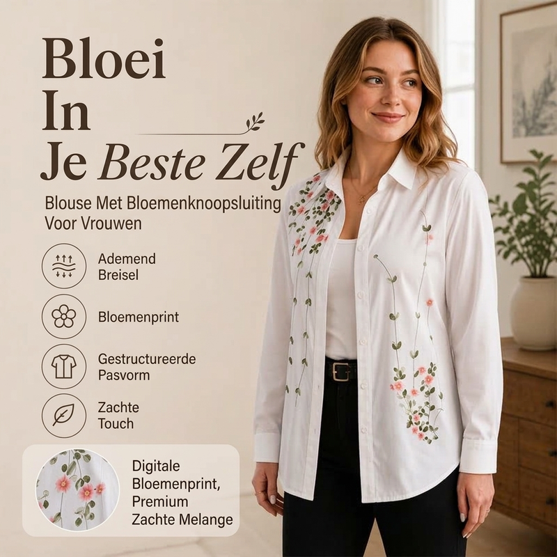 Elegante Blouse met Bloemenprint en Knoopsluiting