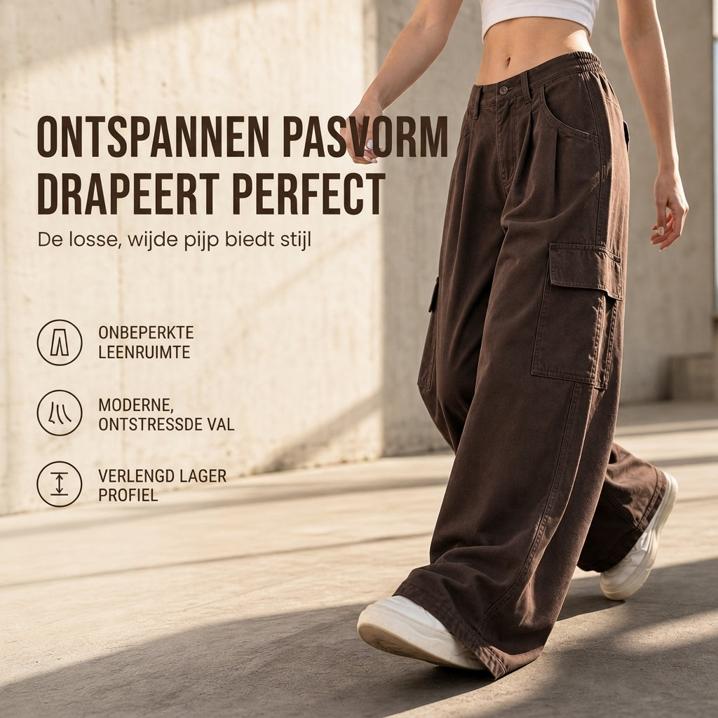 Casual Utility Broek met Wijde Pijpen en Cargozakken-5